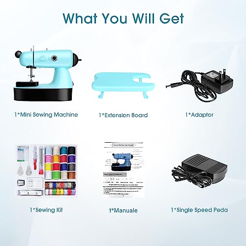 Mini Sewing Machine, Upgraded Electric Sewing Machine with Sewing Bag, Expansion Board, LED Light, Fast Stitch Suitable for Clothes,Jeans,Cutains,DIY Home Travel