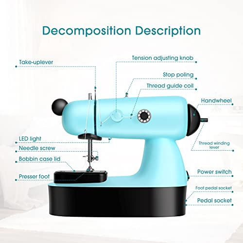 Mini Sewing Machine, Upgraded Electric Sewing Machine with Sewing Bag, Expansion Board, LED Light, Fast Stitch Suitable for Clothes,Jeans,Cutains,DIY Home Travel