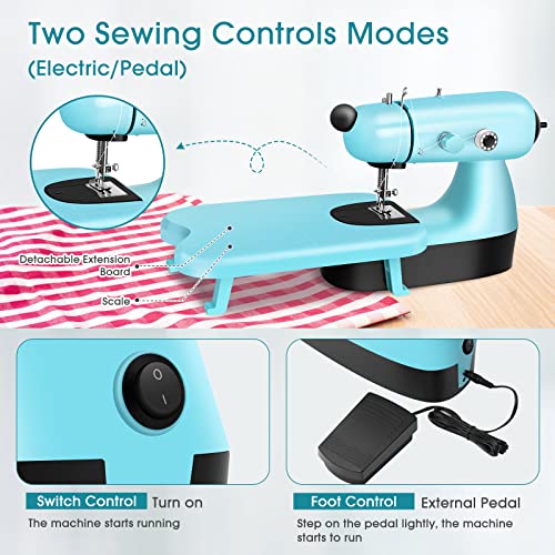 Mini Sewing Machine, Upgraded Electric Sewing Machine with Sewing Bag, Expansion Board, LED Light, Fast Stitch Suitable for Clothes,Jeans,Cutains,DIY Home Travel