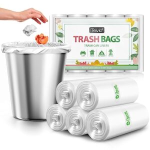 1.5 Gallon 100 Counts Strong Trash Bags Garbage Bags by Teivio, Bathroom Trash Can Bin Liners, Small Plastic Bags for home office kitchen, Clear