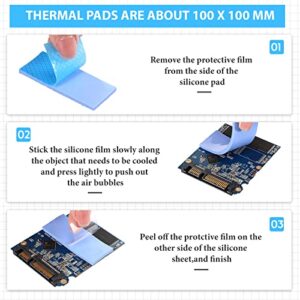 Frienda 6 Pcs Thermal Pad 100 x 100 mm, 0.5 mm, 1 mm, 1.5 mm, 2 mm, 2.5 mm, 3 mm Heat Resistant Conductive Silicone Pad Thermal Pads Conductivity 6.0 W/M for Laptop Heatsink CPU GPU SSD IC LED Cooler