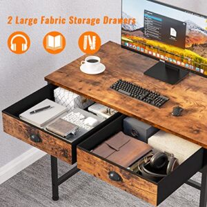 Furologee Computer Desk with 2 Fabric Drawers, Small Home Office Writing Desk, Vanity Desk with Hooks, Simple Study Desk for Small Spaces, Makeup Dressing Table, Rustic Brown