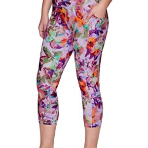 RBX Capri Legging for Women Running Capri with Pockets Printed Cropped Workout Legging High Waist Floral Yoga Tights Squat Proof Floral Legging Ultra Hold Buttery Soft Capris Tropical Dream M