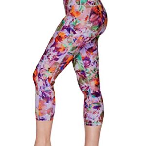 RBX Capri Legging for Women Running Capri with Pockets Printed Cropped Workout Legging High Waist Floral Yoga Tights Squat Proof Floral Legging Ultra Hold Buttery Soft Capris Tropical Dream M