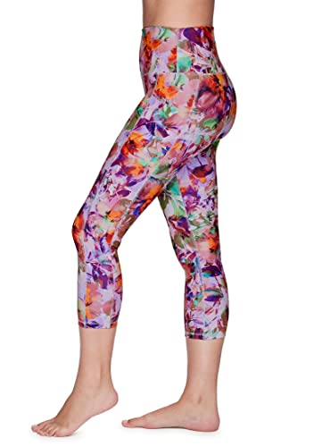 RBX Capri Legging for Women Running Capri with Pockets Printed Cropped Workout Legging High Waist Floral Yoga Tights Squat Proof Floral Legging Ultra Hold Buttery Soft Capris Tropical Dream M