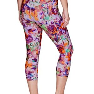 RBX Capri Legging for Women Running Capri with Pockets Printed Cropped Workout Legging High Waist Floral Yoga Tights Squat Proof Floral Legging Ultra Hold Buttery Soft Capris Tropical Dream M