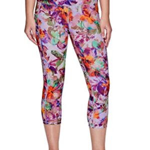 RBX Capri Legging for Women Running Capri with Pockets Printed Cropped Workout Legging High Waist Floral Yoga Tights Squat Proof Floral Legging Ultra Hold Buttery Soft Capris Tropical Dream M