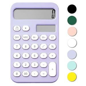 cute desk calculator, basic desktop calculator, 12 digit pocket calculators desktop with large lcd display for office home and school (purple)
