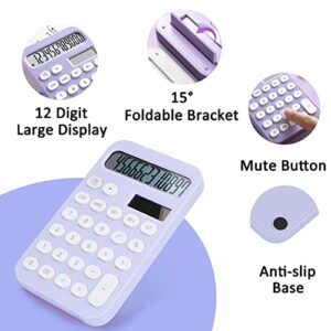 Cute Desk Calculator, Basic Desktop Calculator, 12 Digit Pocket Calculators Desktop with Large LCD Display for Office Home and School (Purple)