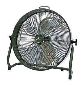 iliving 18" rechargeable battery operated camping floor fan, high velocity portable outdoor fan with metal blade, with built-in lithium battery for whole day usage, 18 inches, military green