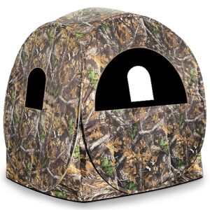 mofeez hunting blind, 270°view with silent zipper window 1-2 pereson ground deer stand pop up tent with portable bag and tent stakes (camo, 60 "lx60 wx64 h)