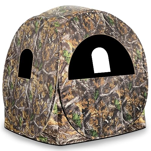 MOFEEZ Hunting Blind, 270°View with Silent Zipper Window 1-2 Pereson Ground Deer Stand Pop Up Tent with Portable Bag and Tent Stakes (Camo, 60 "Lx60 Wx64 H)