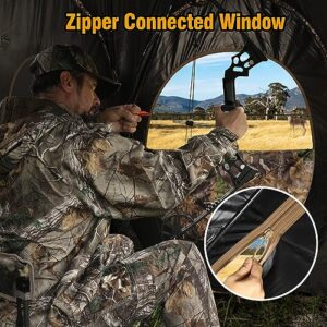 MOFEEZ Hunting Blind, 270°View with Silent Zipper Window 1-2 Pereson Ground Deer Stand Pop Up Tent with Portable Bag and Tent Stakes (Camo, 60 "Lx60 Wx64 H)