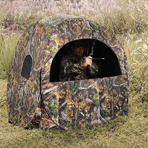 MOFEEZ Hunting Blind, 270°View with Silent Zipper Window 1-2 Pereson Ground Deer Stand Pop Up Tent with Portable Bag and Tent Stakes (Camo, 60 "Lx60 Wx64 H)