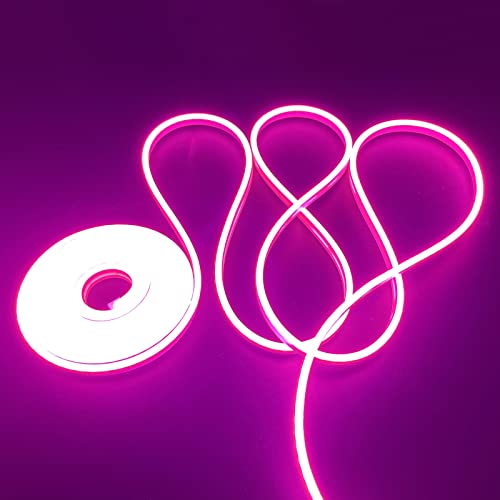 AOSUI LED Neon Rope Light 12v Pink Neon Light 12v Outdoor Strip Lights Waterproof 16.4ft led Flexible Light Strip Bendable led Light Strip Cuttable Desk Light Strip(Power Adapter Not Included)