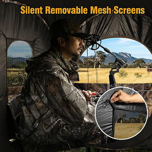 MOFEEZ Hunting Blind, 270°View with Silent Zipper Window 1-2 Pereson Ground Deer Stand Pop Up Tent with Portable Bag and Tent Stakes (Camo, 60 "Lx60 Wx64 H)