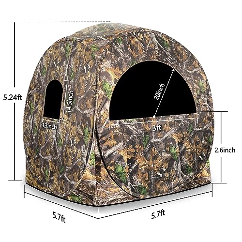 MOFEEZ Hunting Blind, 270°View with Silent Zipper Window 1-2 Pereson Ground Deer Stand Pop Up Tent with Portable Bag and Tent Stakes (Camo, 60 "Lx60 Wx64 H)