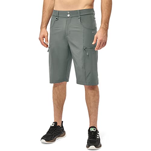 MELOO Men's Hiking Cargo Shorts - 12" Lightweight Outdoor Golf Shorts Quick Dry Fishing Camping Casual Travel Pockets Grey L