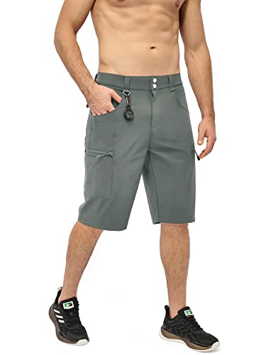 MELOO Men's Hiking Cargo Shorts - 12" Lightweight Outdoor Golf Shorts Quick Dry Fishing Camping Casual Travel Pockets Grey L