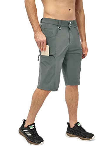 MELOO Men's Hiking Cargo Shorts - 12" Lightweight Outdoor Golf Shorts Quick Dry Fishing Camping Casual Travel Pockets Grey L