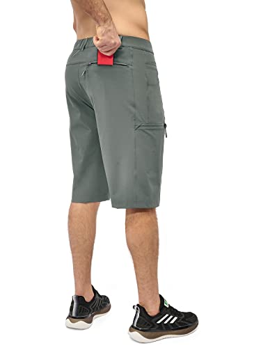 MELOO Men's Hiking Cargo Shorts - 12" Lightweight Outdoor Golf Shorts Quick Dry Fishing Camping Casual Travel Pockets Grey L