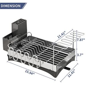 Dish Drying Rack, Stainless Steel Dish Rack Large Dish Racks for Kitchen Counter with Drainboard Rustproof Dish Drainers with Utensil Holder Knives Spoons and Fork Fingerprint-Proof
