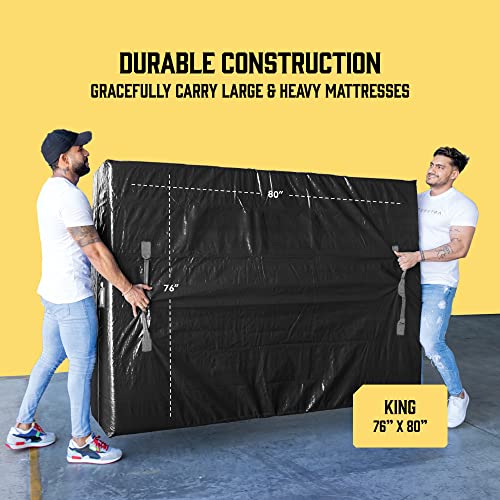 Mattress Bags for Moving with 8 Handles - Extra-Thick Mattress Bag for Moving - Reusable Mattress Storage Bag - Mattress Cover for Moving with Zipper, Moving Mattress Bag Protector (King, Black)