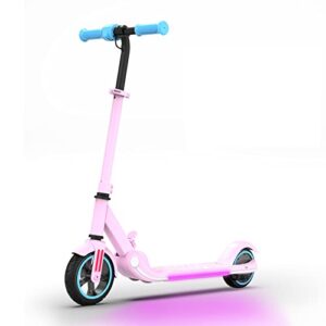 Electric Scooter for Kids, 3 Gear Speed Mode Up to 10mph 7" Solid Tire LED Rainbow Light 150w Motor 2.5ah Battery Lightweight Foldable Electric Kick Scooter Kids Ages 6-15 (Sakura Pink)