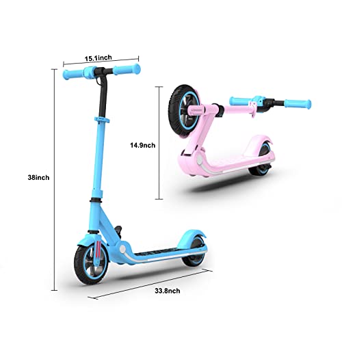 Electric Scooter for Kids, 3 Gear Speed Mode Up to 10mph 7" Solid Tire LED Rainbow Light 150w Motor 2.5ah Battery Lightweight Foldable Electric Kick Scooter Kids Ages 6-15 (Sakura Pink)