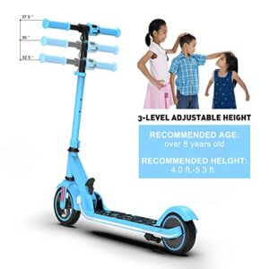 Electric Scooter for Kids, 3 Gear Speed Mode Up to 10mph 7" Solid Tire LED Rainbow Light 150w Motor 2.5ah Battery Lightweight Foldable Electric Kick Scooter Kids Ages 6-15 (Sakura Pink)