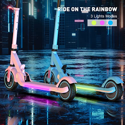 Electric Scooter for Kids, 3 Gear Speed Mode Up to 10mph 7" Solid Tire LED Rainbow Light 150w Motor 2.5ah Battery Lightweight Foldable Electric Kick Scooter Kids Ages 6-15 (Sakura Pink)