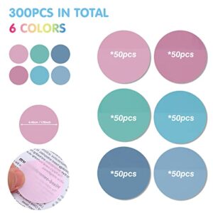 EOOUT Round Sticky Notes, 6 Pack, 300 Sheets, School Supplies, 1.75 Inches, Morandi, Cute Round, Clear Pads Waterproof Tabs, Page Markers