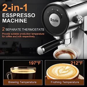 ILAVIE Espresso Coffee Machine, 20 Bar Espresso Machine with Steamer, Compact Espresso Maker with Milk Frother for Home, Stainless Steel Cappuccino Machine for Cappuccino, Latte, 1250W