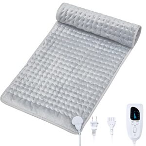 heating pad for back pain relief, electric heating pads for cramps/neck/waist/shoulder with 6 heat settings 4 timers and auto-off,moist & dry heat optionf(33"x17",sliver gray)
