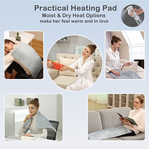 Heating Pad for Back Pain Relief, Electric Heating Pads for Cramps/Neck/Waist/Shoulder with 6 Heat Settings 4 Timers and Auto-Off,Moist & Dry Heat Optionf(33"x17",Sliver Gray)
