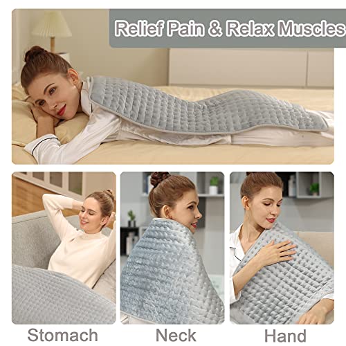 Heating Pad for Back Pain Relief, Electric Heating Pads for Cramps/Neck/Waist/Shoulder with 6 Heat Settings 4 Timers and Auto-Off,Moist & Dry Heat Optionf(33"x17",Sliver Gray)