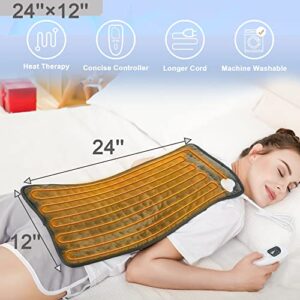 Heating Pad for Back Pain Relief, Electric Heating Pads for Cramps/Neck/Waist/Shoulder with 6 Heat Settings 4 Timers and Auto-Off,Moist & Dry Heat Option(24"x12",Dark Gray)