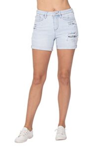 judy blue women's high-rise cuffed printed lining shorts (light blue, large)