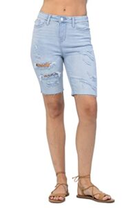 judy blue women's high-rise destroyed cutoff bermuda shorts (light blue, large)