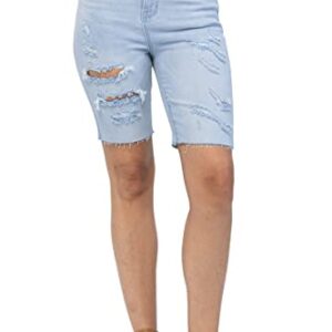 Judy Blue Women's High-Rise Destroyed Cutoff Bermuda Shorts (Light Blue, Large)