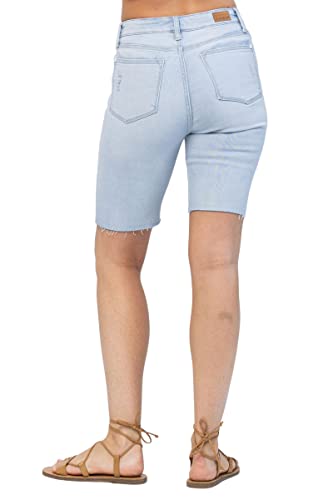 Judy Blue Women's High-Rise Destroyed Cutoff Bermuda Shorts (Light Blue, Large)