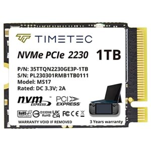 timetec 1tb m.2 2230 ssd nvme pcie gen3x4 single sided solid state drive compatible with steam deck, microsoft surface pro 9/ pro 8/pro 7+/pro x/laptop3/laptop4/laptop go/book3, mini pcs