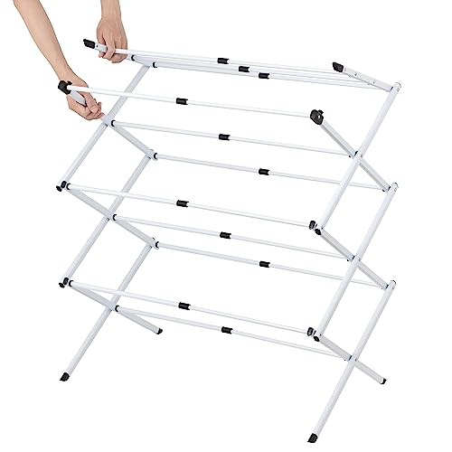 Finnhomy Pre-Assembled Clothes Drying Rack, Drying Rack Clothing, Expandable Laundry Drying Rack, Towel Rack for Indoor and Outdoor Use, 41.3" x 29.5" x 15", White