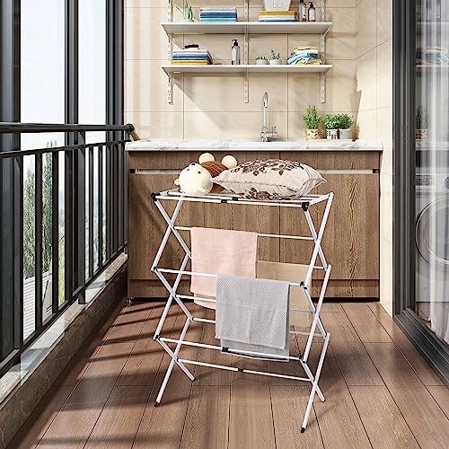 Finnhomy Pre-Assembled Clothes Drying Rack, Drying Rack Clothing, Expandable Laundry Drying Rack, Towel Rack for Indoor and Outdoor Use, 41.3" x 29.5" x 15", White