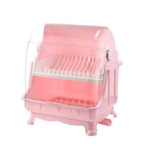 pilipane dish drying rack, dish rack with cover, cutlery dish drainer rack with lid cover,over the sink dish drying rack, multifunctional kitchen tableware storage box(pink)