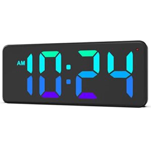 xuanzit wall clock - led digital wall clock with dynamic rgb display, big digits, auto-dimming, 12/24hr format, small silent wall clock for living room, bedroom, farmhouse, kitchen, office