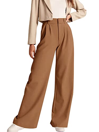 NIMIN High Waisted Work Pants for Women Loose Dress Pants Trousers Stretchy Business Casual Pants with Pockets Brown Large