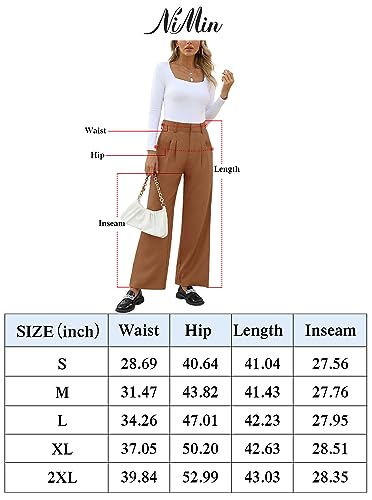 NIMIN High Waisted Work Pants for Women Loose Dress Pants Trousers Stretchy Business Casual Pants with Pockets Brown Large