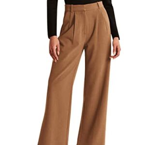 NIMIN High Waisted Work Pants for Women Loose Dress Pants Trousers Stretchy Business Casual Pants with Pockets Brown Large