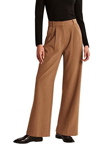 NIMIN High Waisted Work Pants for Women Loose Dress Pants Trousers Stretchy Business Casual Pants with Pockets Brown Large